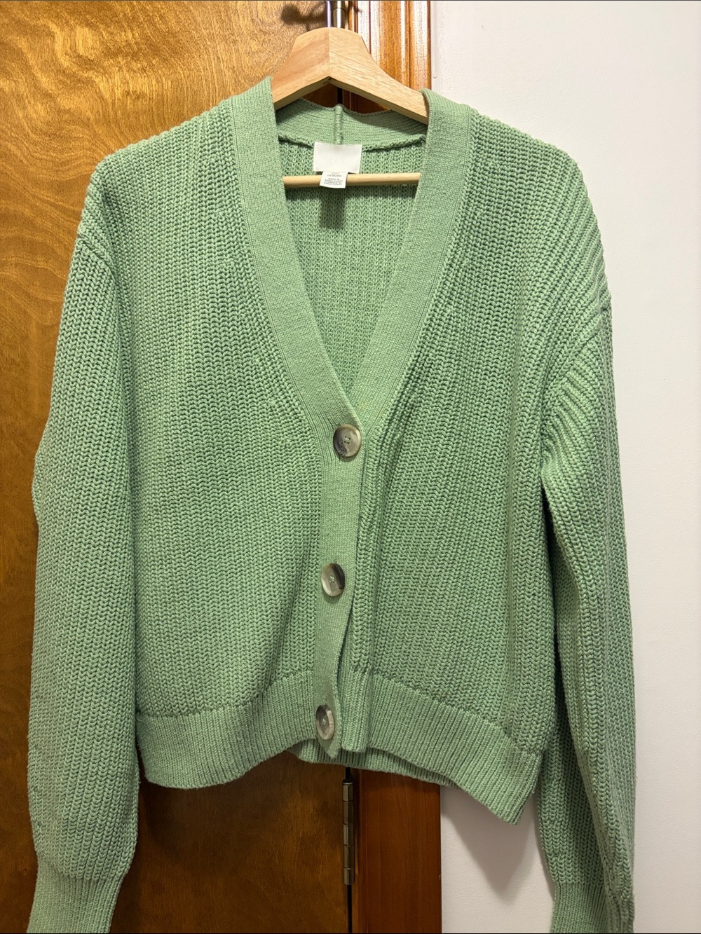 H&M Sage Green V-Neck Button Cardigan